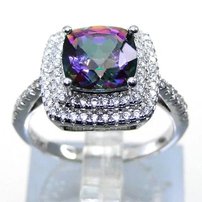 Großhandel 925 Sterling Silber Schmuck Quadratische Form Mystic Topaz Silber Ring