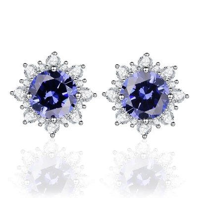 14K Yellow Gold Jewelry CZ Halo Oval Cut Premium Green Tanzanite Stud Earrings Women's Classic Earrings