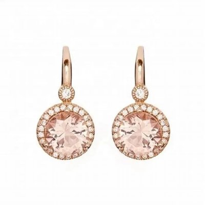 925 Sterling Silver Round Shape Rose Gold Platedt Morganite Cuff Earrings