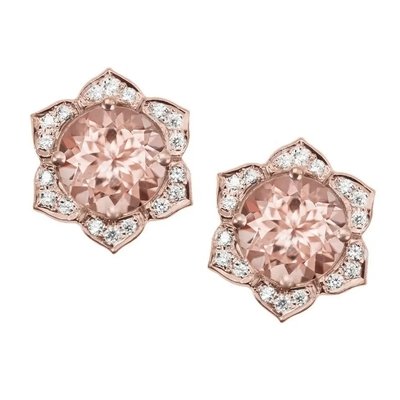 925 Sterling Silver Round Shape Rose Gold Platedt Morganite Cuff Earrings