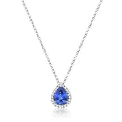 925 Sterling Silver Elegant Sapphire CZ Necklace Simple Design Prefer For Women Gift