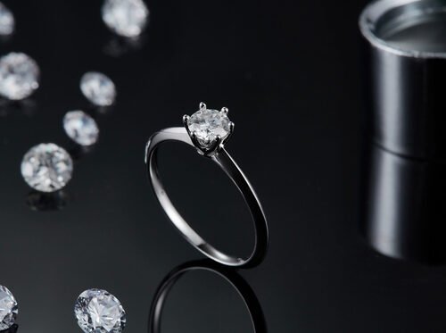 9K with Silver Ring cut White Moissanite Diamond Minimalist Wedding Jewelry