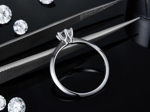 9K with Silver Ring cut White Moissanite Diamond Minimalist Wedding Jewelry