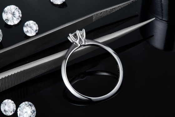 9K with Silver Ring cut White Moissanite Diamond Minimalist Wedding Jewelry