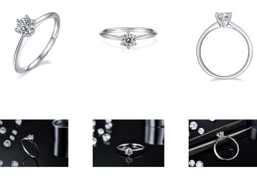 9K with Silver Ring cut White Moissanite Diamond Minimalist Wedding Jewelry