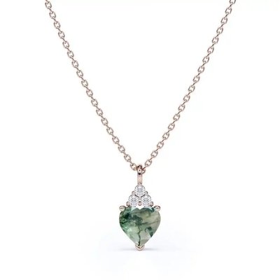 925 Silver Raw Simple Fine Green Moss Crystal Agate Jewelry Complete Wedding Necklace For Sale