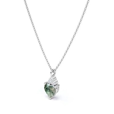 925 Silver Raw Simple Fine Green Moss Crystal Agate Jewelry Complete Wedding Necklace For Sale