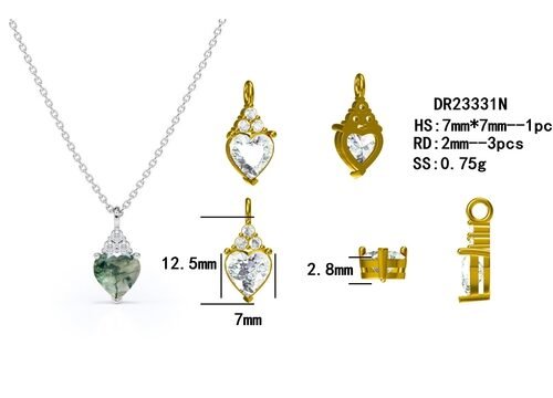 925 Silver Raw Simple Fine Green Moss Crystal Agate Jewelry Complete Wedding Necklace For Sale
