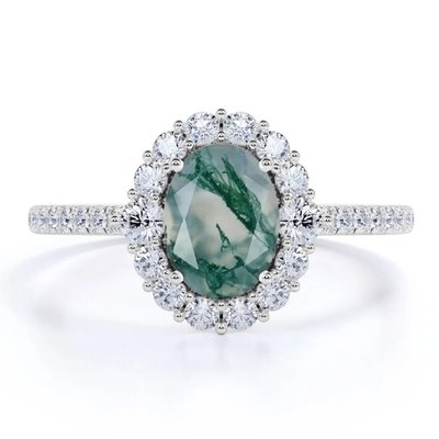 Уникальный S925 розовое золото с круглым вырезом белый CZ ювелирные изделия природный мох агат кольца высшего качества дизайн завод кольцо