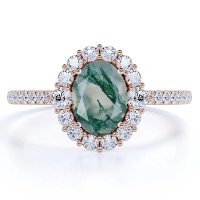 Уникальный S925 розовое золото с круглым вырезом белый CZ ювелирные изделия природный мох агат кольца высшего качества дизайн завод кольцо