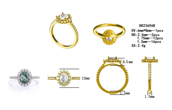 Уникальный S925 розовое золото с круглым вырезом белый CZ ювелирные изделия природный мох агат кольца высшего качества дизайн завод кольцо