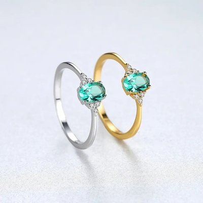 Wholesale Simple 925 Sterling Silver Delicate CZ Dainty Emerald Jewelry Ring