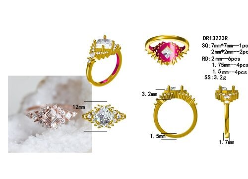 925 Sterling Silver Fascination Pretty Rose Gold Plated Fine Sparkling Morganite Halo Ring Set