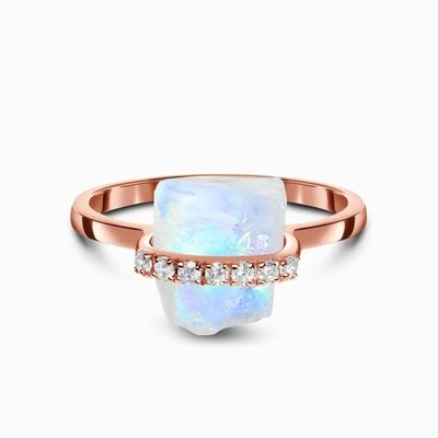 925 Sterling Silver Natural Raw Stone Moonstone Gemstone Jewelry Wedding Engagement Ring