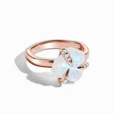 Trendy Jewelry Raw Moonstone Ring Sterling Silber 925 Unregelmäßig Drei Zacken Frauenschmuck