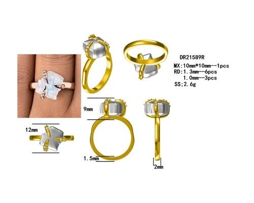 Trendy Jewelry Raw Moonstone Ring Sterling Silber 925 Unregelmäßig Drei Zacken Frauenschmuck