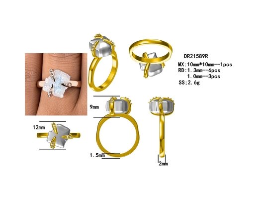 Trendy Jewelry Raw Moonstone Ring Sterling Silber 925 Unregelmäßig Drei Zacken Frauenschmuck