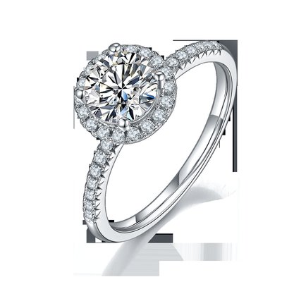 925 Sterling Silver Jewelry Moissanite Engagement Rings Round Shaped Dainty Band Ring