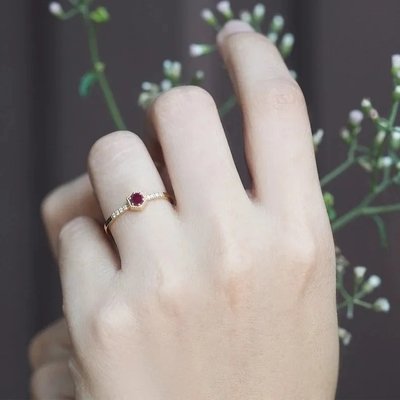 Gift Sterling Silver Natural Ruby Hexagon Minimal Engagement Ring Dainty Unique
