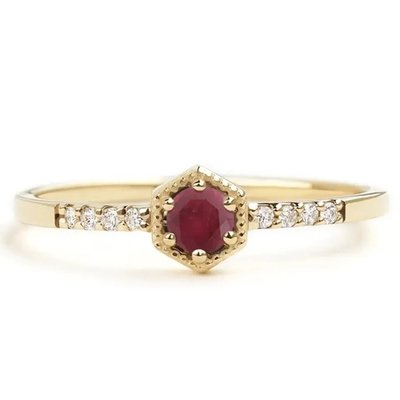 Gift Sterling Silver Natural Ruby Hexagon Minimal Engagement Ring Dainty Unique