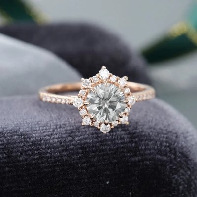 925 Silver Vintage Rose Gold Halo Gray Moissanite Ring 1ct Moissanite Anniversary Ring Wedding Ring