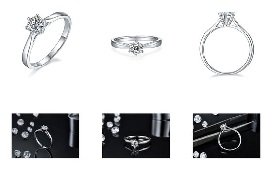 Minimalist Wedding Jewelry 9K Silver Ring Round Cut White Moissanite CZ