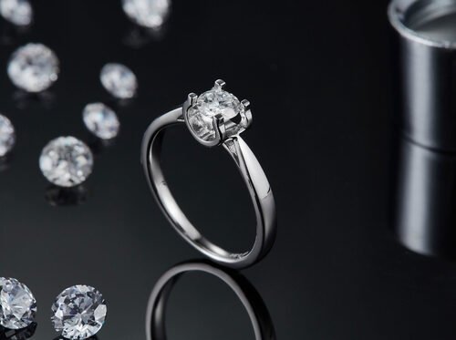 Anel quadrado Moissanite Branco 9K Prata CZ Jóias de Casamento Minimalista