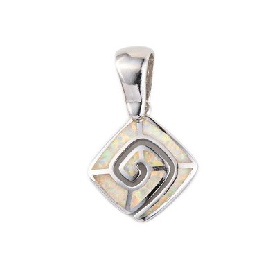 925  With Sterling Silver Greek  Key    Meander  Spiral Opal  Pendant Womens  Created Rainbow Opal Cocktail  Pendant