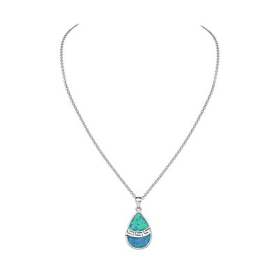 25 Sterling Silver  Blue Simulated Opal Greek Key Meander Meandros Spiral Pendant Necklace