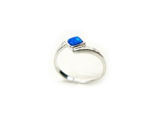 Sterling Sliver 925 Ancient Greek  Meander Key Modern Fire Rainbow Blue  Opal Engagement Ring
