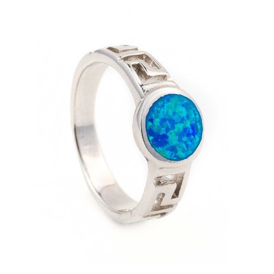Blue Opal Greek Key Design Wraparound 925 Sterling Silver Ring Handmade Opal Jewelry For Women
