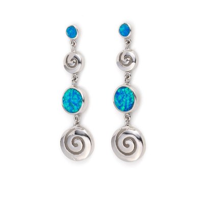 Оптовая настройка 925 стерлингового серебра синий опал греческий ключ половина обруч серьги для женщин