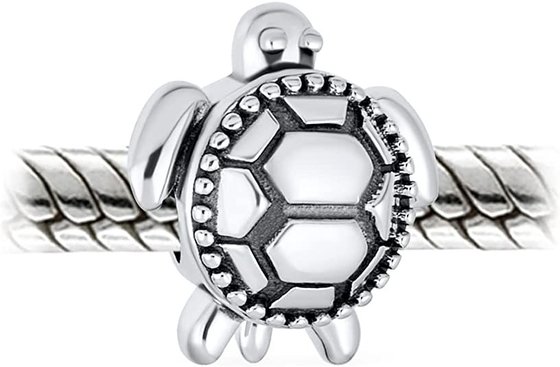 Sea Turtle  Drop Charm Bead  with Crystals crafted in Sterling Silver For Flawless Finish