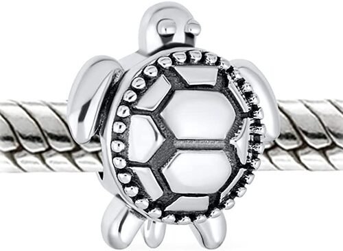 Sea Turtle  Drop Charm Bead  with Crystals crafted in Sterling Silver For Flawless Finish