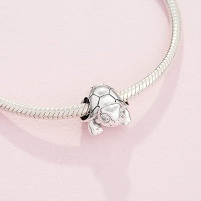 Sea Turtle  Drop Charm Bead  with Crystals crafted in Sterling Silver For Flawless Finish