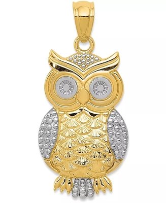 Texturierte Eule Charm Bead Anhänger in 14K Gold mit Rhodium-Plating für Frauen