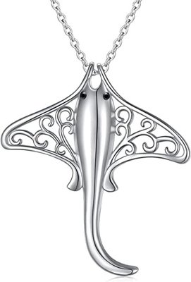 High Polish 925 Sterling Silver Jumping Sea Bass Fish Sea Life Charm Pendant Necklace