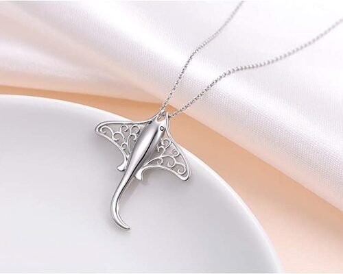 High Polish 925 Sterling Silver Jumping Sea Bass Fish Sea Life Charm Pendant Necklace