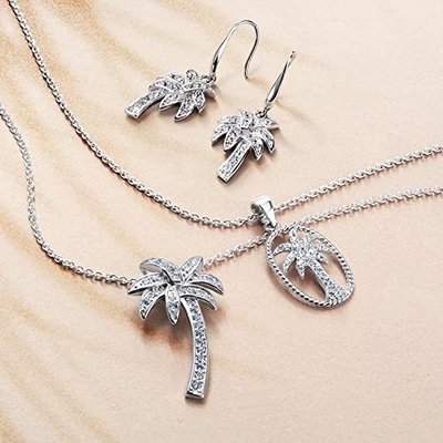 Silver Smile - Solid Sterling Silver Beautiful Tropical Palm Tree Pendant Necklace, with 17.5inch Anchor Chain for Women