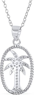 Nautical Pave Cubic Zirconia CZ Tropical Beach Vacation Palm Tree Necklace Pendant Anklet For Women Yellow 14K Gold Plat