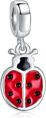 Insect Garden Mother Baby Ladybugs Red CZ Dangle Charm Beads Good Luck