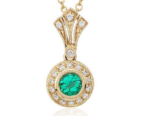 4mm Natural green emerald pendant , ODM Diamond Halo Pendant Vintage Inspired style