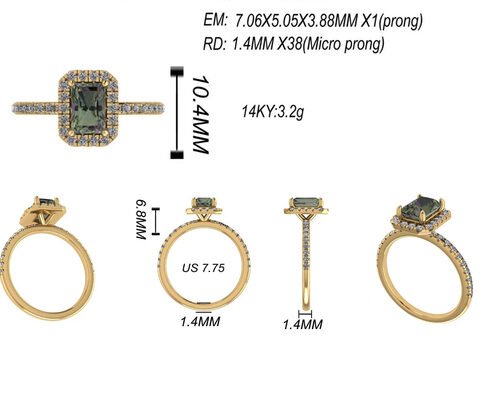 OV6X8mm 14K Solid Gold Jewellery , Rectangle 1.3 Carat Diamond Engagement Ring