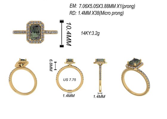 OV6X8mm 14K Solid Gold Jewellery , Rectangle 1.3 Carat Diamond Engagement Ring