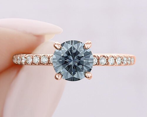 9K Gold Material Lab Grown Moissanite Ring Silver Grey Color 1ct 5pcs Dimension