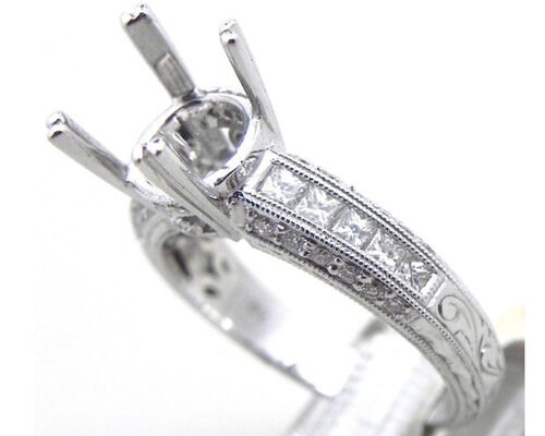 Dia 3x3mm 1.08Ct Semi Mount Jewelry Ring ODM for Engagement 18k White Gold Material