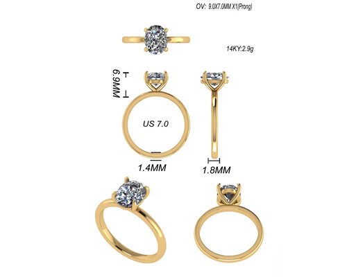 Oval Cut 2.1 Carat Diamond Ring Size OV9X7MM Boundless Setting Type