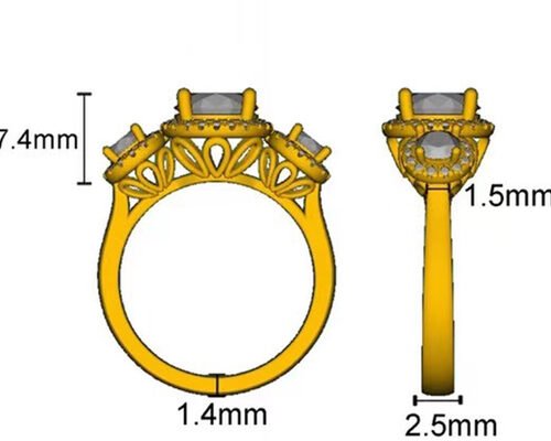 Halo 2.1ct 3 Stone Diamond Engagement Ring Prong Setting Type RD7MM