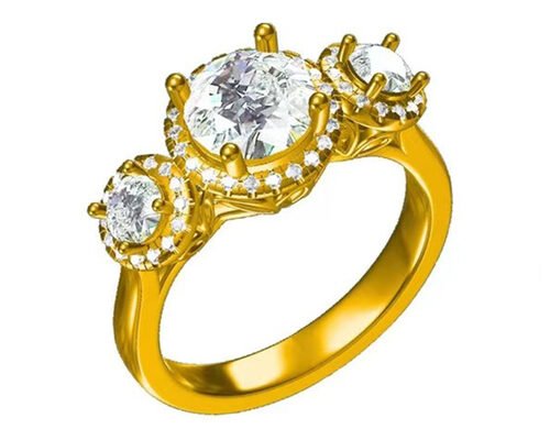 Halo 2.1ct 3 Stone Diamond Engagement Ring Prong Setting Type RD7MM
