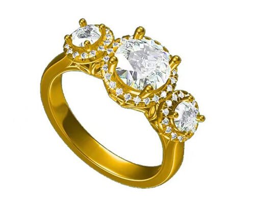Halo 2.1ct 3 Stone Diamond Engagement Ring Prong Setting Type RD7MM